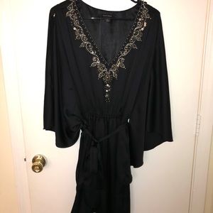 WHBM Black Satin Embellished Beaded Mini Dress